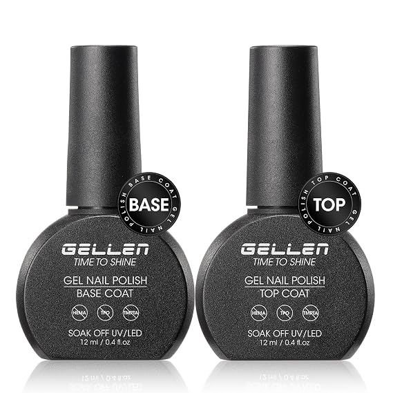 GELLEN Gel Base And Top Coat, 2PCS Gel Nail Polish Set No Wipe Top Coat