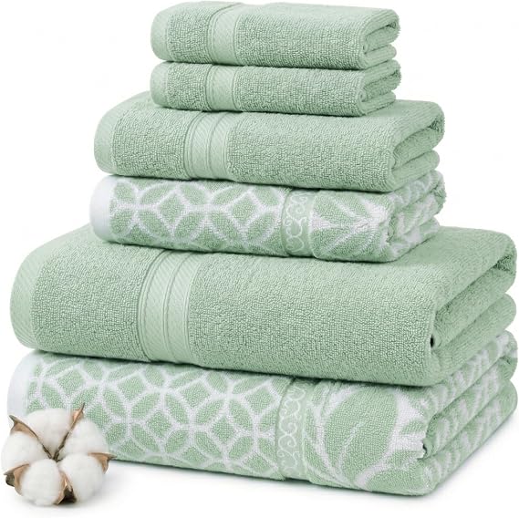 Modern Threads Amrapur Overseas Trefoil Filigree 6-Piece Reversible Yarn Dyed Jacquard Towel Set - Bath Towels, Hand Towels, Washcloths - Super Absorbent & Quick Dry - 100% Combed Cotton