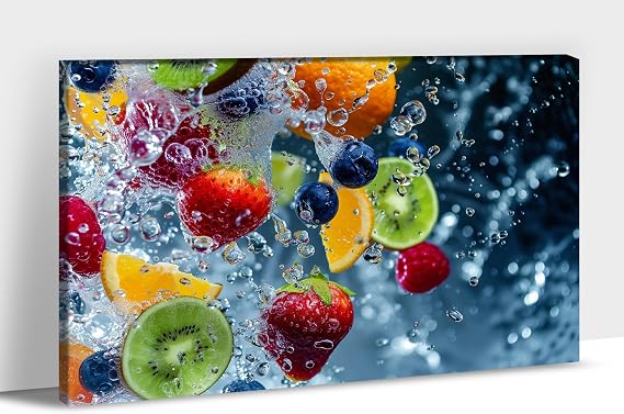 GUTTATY Kitchen Wall Decor, Healthy Fruit Posters Framed, Bubble & Fruit Pictures Kitchen Decor, Fruit Lemon Kitchen Decor Paintings, Home Dining Room Wall Decor Ready to Hang 32x48 Inch