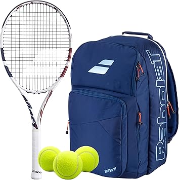 Babolat Boost Drive Strung Tennis Racquet White - Add an Optional Bag, Tennis Balls and Grips