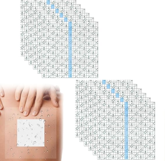 12 PCS Waterproof Dressings,20 x 20 CM Large Dressings with Cotton Absorbent Pad,Waterproof Plasters for Pu Waterproof Dressing for Swimming and Shower
