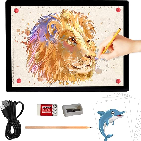 A4 Rechargeable Light Box, iVAOOZE Wireless Magnetic Tracing Light Pad, 5 Levels Brightness Artcraft Light Table, Cordless Battery Powered Light Drawing Board for Diamond Painting Cricut Weeding Vinyl