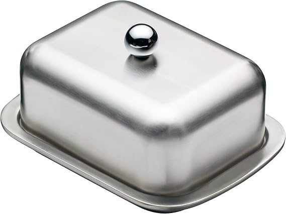 MasterClass Stainless Steel Double-Walled Insulated Butter Dish with Lid, Silver