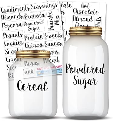 Kitchen Pantry Organization Label Decal Stickers for Jars, Containers, and Canisters Flour, Coffee, Sugar, Tea 40 Pack