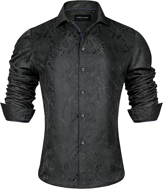 Alimens & Gentle Mens Paisley Shirts Dress Shirt for Men Western Cowboy Shirt Long Sleeve Button Down Shirt Wedding Party