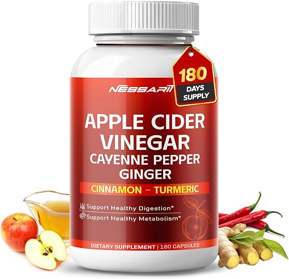 Apple Cider Vinegar with Cayenne Pepper, Ginger, Cinnamon & Turmeric Support Digestion & Metabolism 180 Capsules*