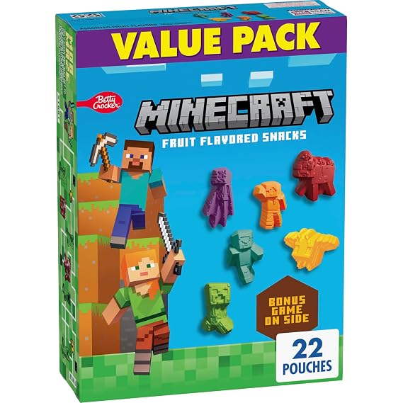 Minecraft Fruit Flavored Snacks, 17.6 oz, 22 Pouches | Gluten Free, Fat Free, 80 Calories Per Serving, No Colors From Artificial Sources, Excellent Source Of Vitamin C