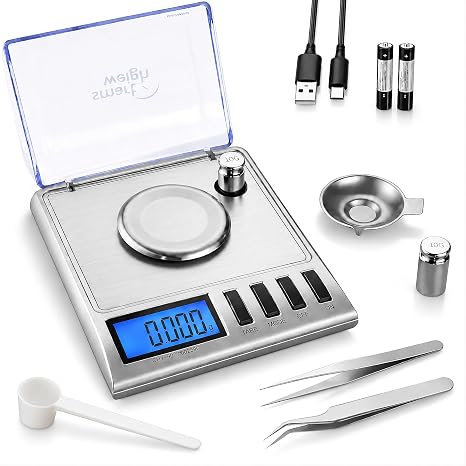 Smart Weigh GEM20 Milligram Jewelry Scale, 20g x 0.001g, USB-C or AAA Powered, Spoon & 2 Tweezers