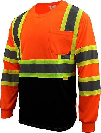 RK Safety NY BFL-T5711 High-Visibility Class 3 T Shirt with Moisture Wicking Mesh Birdseye and X Pattern, Black Bottom (Set of 3, 4XL)