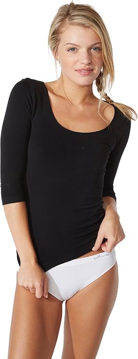 Boody Women's Scoop Neck Top - Long Sleeve Shirts for Women with 3/4 Sleeves, Seamless Long Sleeve Top - Slim Fit Layering Shirt, 80% Viscose made from Bamboo for All-Day Comfort - Black, X-Large
