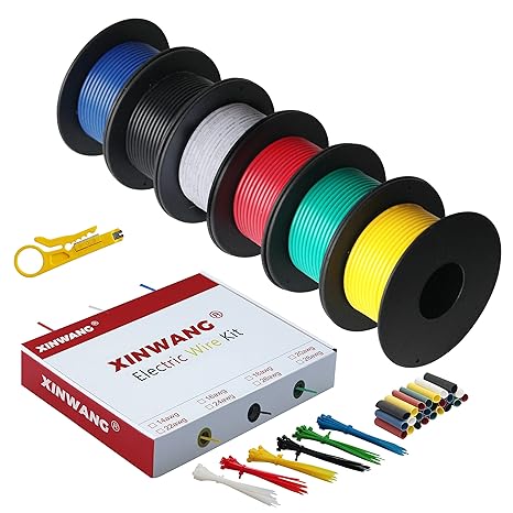 XINWANG 18 AWG 0.8mm² PVC Hook Up Wire Kit, 6 Colours, 20 ft Each | Tinned copper stranded wire for electronics, DIY projects, auto accessories, LED wiring and low-voltage use
