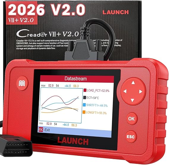 LAUNCH Creader VII+ V2.0 OBD2 Scanner,Engine/Transmission/ABS/SRS Scan Tool | Lifetime Free Update, 3 Services: Oil Reset/Throttle Adaption/SAS Relearn, Check Engine Car Code Reader, Full OBD2