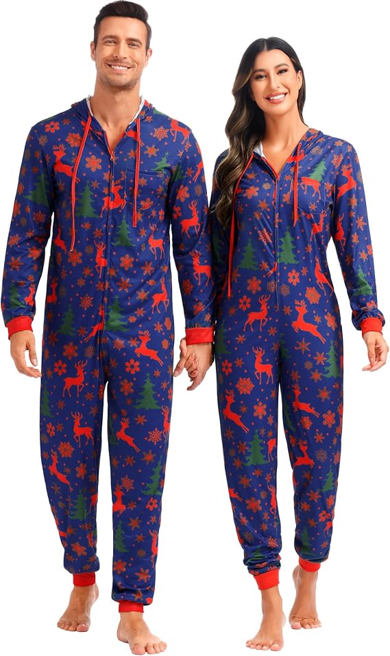 Haorugut Christmas Pajamas for Family Onesies Matching Christmas Onesie for Couples Pajamas Women Christmas Pjs Men