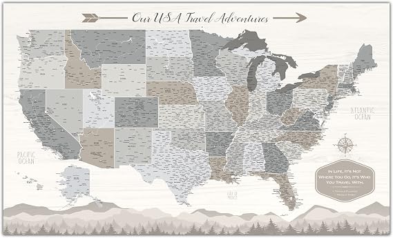 HolyCowCanvas Personalized Farmhouse Push Pin USA Map on Canvas, United States Map with Pins to Mark Travel Tracker, Best Gift for People Who Travel Gift for Traveler