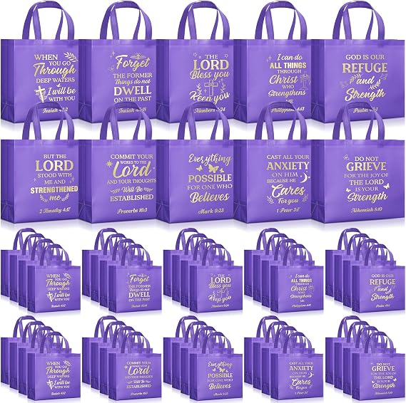 Talltalk 50 Pack Christian Gift Bags Bulk with Handles, Purple, Large