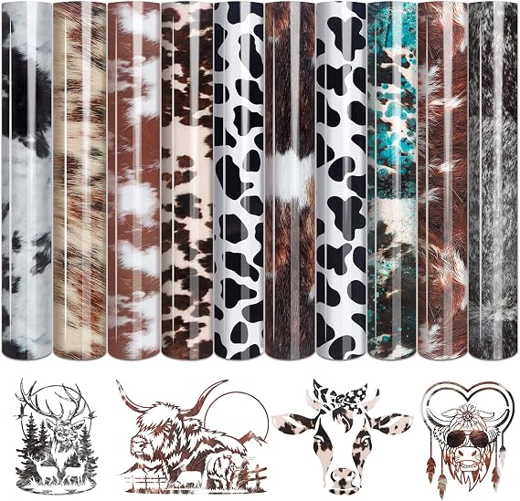 Tintnut Cowhide Heat Transfer Vinyl,10 Sheets 12x10in Iron on Vinyl