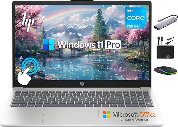 HP 2025 Business 15.6" HD Touch Laptop, 6-Core Intel i3 Processor (Upto 4.4GHz), 16GB RAM, 1.5TB Storage (1TB SSD + 500GB Ext), Long Battery, MarxsolAccessory, Lifetime Microsoft Office, Win 11 Pro