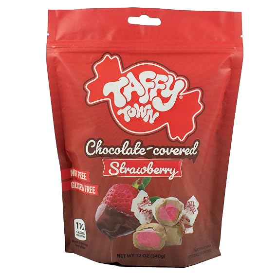 Taffy Town Saltwater Taffy - Chocolate Covered Strawberry | Gourmet | Nougat-Style Candy| Soft & Delicious| Snack Treats| Party Good Candies| 12 Oz
