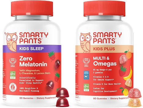 SmartyPants Kids Daily & Nighttime Wellness Bundle Multivitamin + Sleep Gummies with L-Theanine, Lemon Balm & Magnesium Drug-Free, Non-Habit Forming, 60 Count Pack of 2