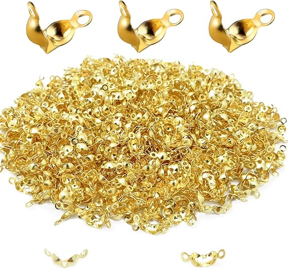 1600Pcs Bead Tips Knot Covers Clamshell Fold-Over Bead Tips Knot Covers Metal Open Bead Tips Knot Covers Iron Clamshells Terminators Wire Crimp End Caps for Jewelry Making Craft DIY,Gold