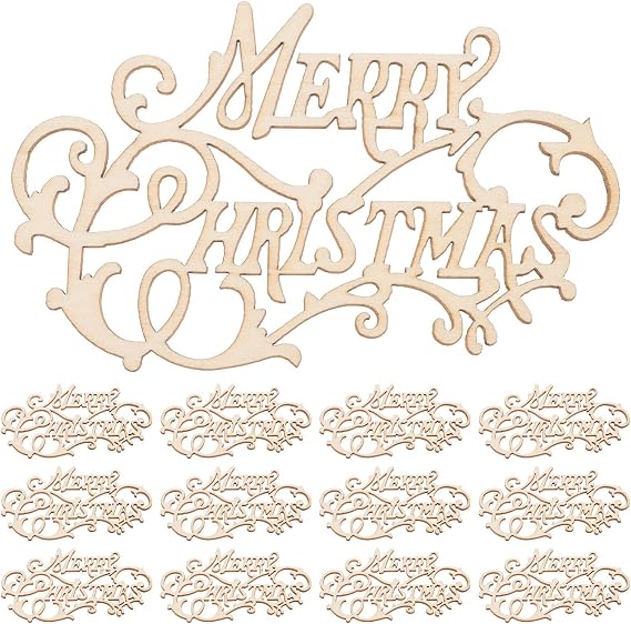 EXCEART Merry Christmas Wooden Cutout 20pcs Unfinished Wood Letter Paintable Pieces Slice Embellishment Blank Xmas Tree Tags Crafts Rustic Blank Wood Chips for DIY Scrapbooking Xmas Sewing Crafts