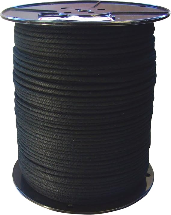 GREAT WHITE ROC360 600' Trick Line/Tie Line, Black, Unglazed, Cotton Cover W/Polyester Core For Added Strength, Theatrical cord, Multipurpose Utility Line, #4 Sash Cord(1/8 inch x 600ft) MADE IN USA