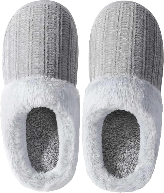 shoeslocker Womens Memory Foam Fuzzy Slippers Knitted House Slippers for Women Comfy Slip-On Warm House Shoes