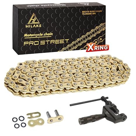 Gold 520 X-Ring Motorcycle Chain 130 Links Pro-Street HX Series with Connecting Master Link and Chain Breaker (520HX-130L)