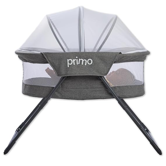 Cocoon Deluxe Folding Travel Bassinet (Heather Gray) - Lightweight Baby Bed and Portable Bassinet with Removable Mesh Canopy, Perfect Travel Crib & Bedside for Baby, Includes Carrying Tote Bag
