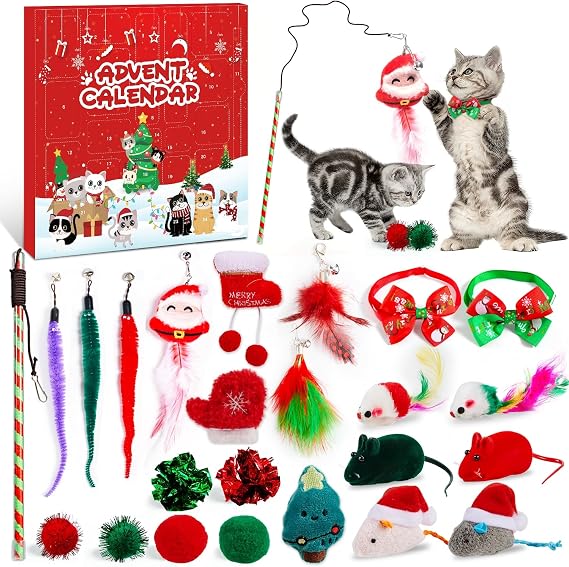 Cat Advent Calendar 2026 with Assorted Cat Interactive Toys | 24 Day Advent Calendar for Pets for Christmas Suprise Gifts for Kitten Flurry Friends