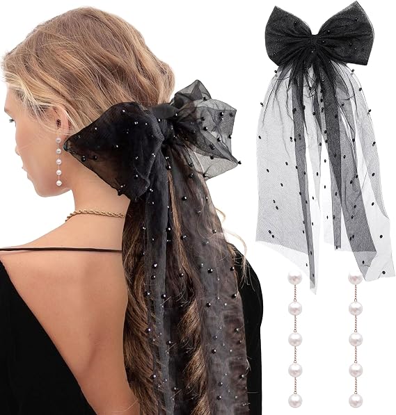 JeVenis Long white bow headdress bride headband party decoration