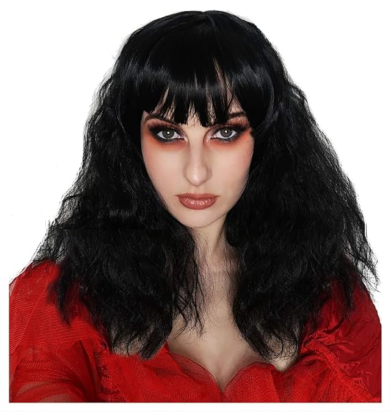 Wigs Beetle Bride Black Bob Wig Lydia Wavy with Bangs for Gothic Witch Cosplay - Compatible with Lydia Deetz Wig