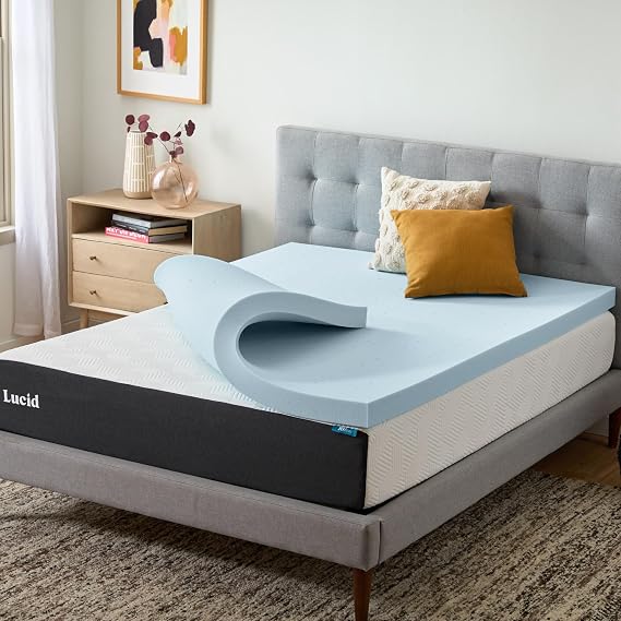 Lucid 3 Inch Memory Foam Mattress Topper, Twin Size Cooling Gel Bed Topper Preassure-Relieving Deep Plush Feel Ventilated Breathable Design CertiPur Certified - Dorm Room Essentials
