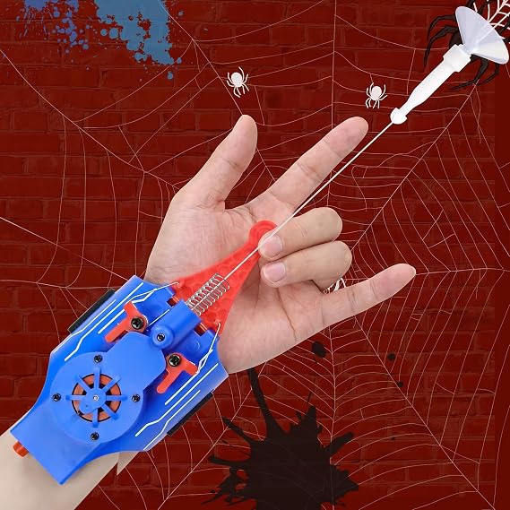 Spider Web Shooters, Web Launcher with Gloves, Realistic Web-Slinging Action Safe and Fun Superhero Toy for Men and Kids - Blue