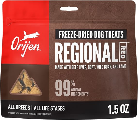 ORIJEN WHOLEPREY Freeze Dried Dog Treats Regional Red Recipe 1.5oz Bag