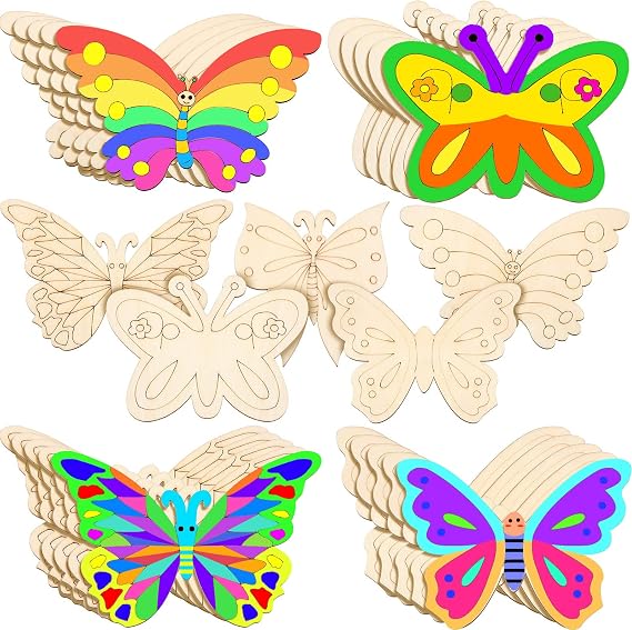 Jetec 25 Pieces 4 x 6 Inch Wooden Butterfly Crafts, Unfinished Wood Craft
