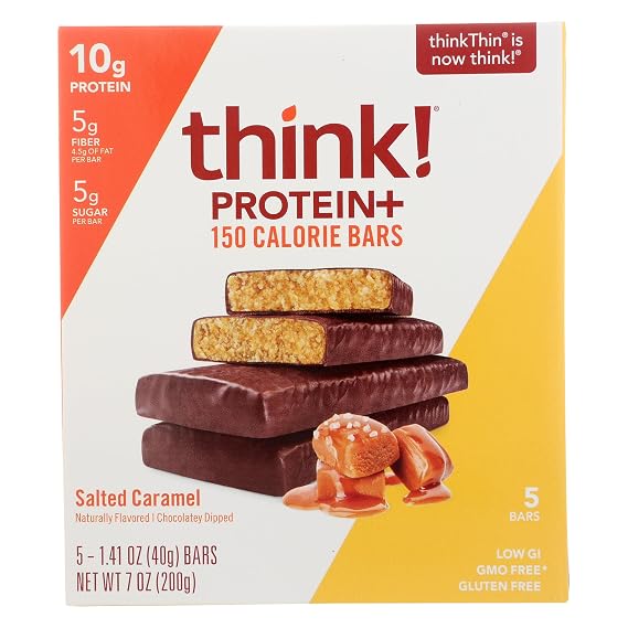 Think ! Snack Protein Bar, Salted Caramel, 5 Bars, 1.41 oz (40 g) Each