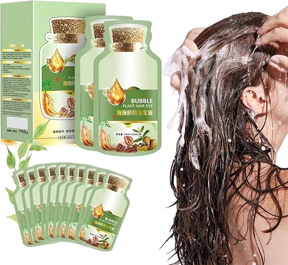 Natural Plant Hair Dye, 10Packs/Box New Botanical Bubble Hair Dye, Fruitcolor Hair Dyeing Cream Natural Plant Hair Dye Shampoo for Women Men (Chestnut Brown)