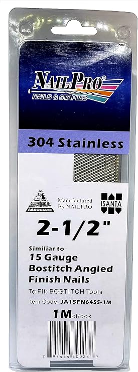 2-1/2" x 15 Gauge Angled Finish Nails - to fit Bostitch Nailers - 1,000 pc. pack - Type 304 Stainless Steel - Similar to Bostitch FN1540