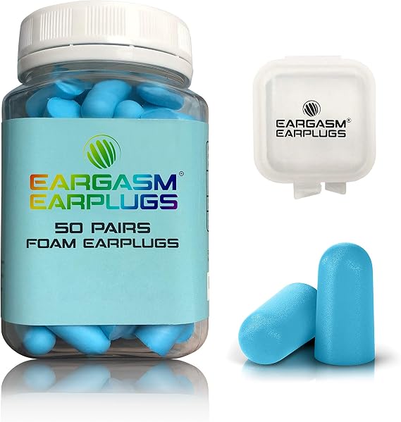 Eargasm Foam Earplugs - 32 dB NRR Super Soft Foam Ear-Plugs with Carrying Case for Noise Reduction and Quiet - Perfect for Sleeping, Snoring, Studying, Loud Environments, Work & More - 50 Pairs Jar