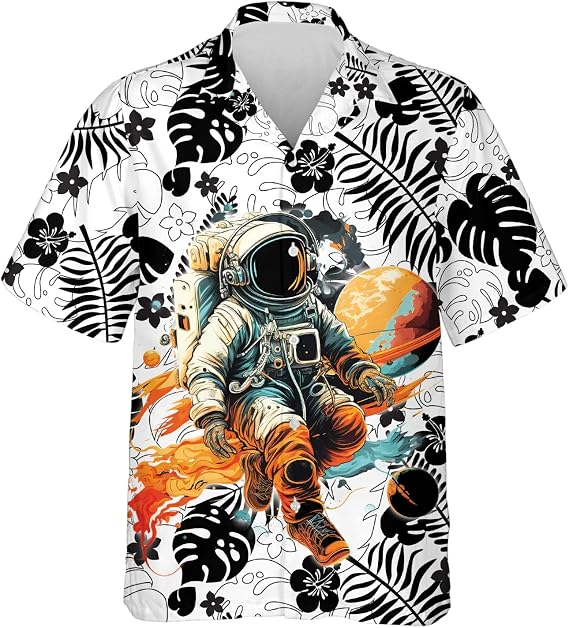 Hawaiian Shirt for Men - Astronaut Casual Button Down Short Sleeve Shirt (TND-PTU-TU-HW_13)