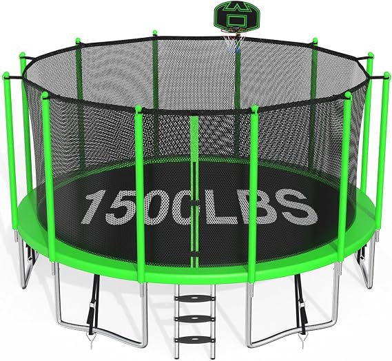 1500LBS Capacity No-Gap Design 8 10 12 14 15 16 FT Recreational Jumper with Enclosure Net, Wind Stakes & Basketball Hoop, ASTM Approved, Perfect for Kids & Adults Family Outdoor Backyard Fun