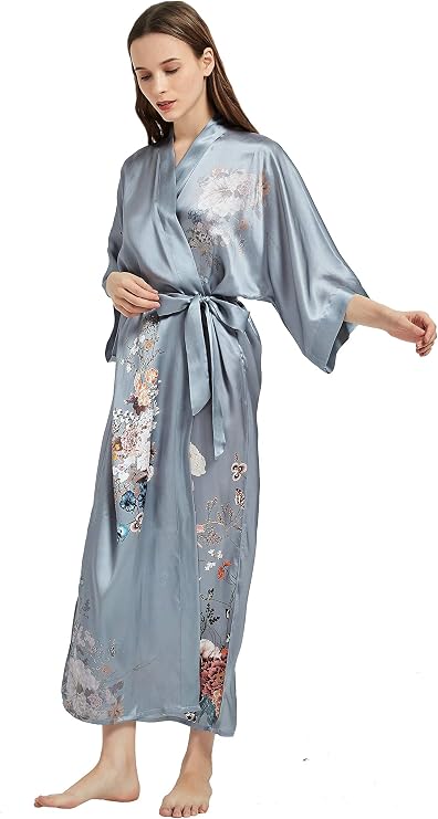 Silk Kimono Women's Long Robe Nightgown- Handpainted Sleepwear
