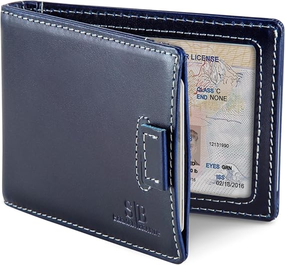 SERMAN BRANDS RFID Blocking Bifold Slim Genuine Leather Minimalist Front Pocket Wallet for Men Money Clip, atlantic blue 3.0