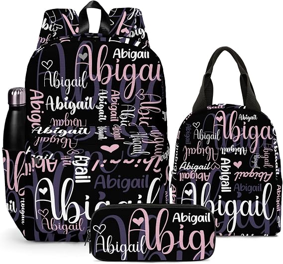Custom Backpack for Girls Boys, Lightweight Backpack Set with Optional Lunch Bag Pencil Case, Personalized Schoolbag with Name 10-12, Back to School Supply, Optional Reflectives, Violet