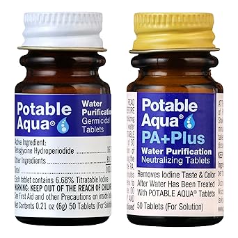 Potable Aqua Water Purification Tablets With PA Plus - Two 50 count Bottles