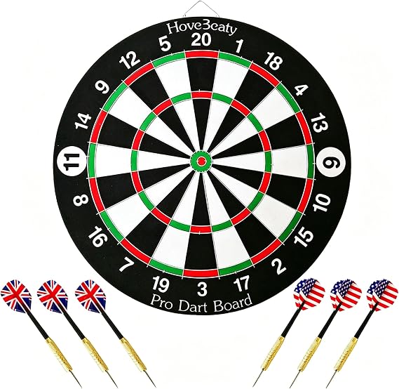 Dartboard Set, 18 in Double-Sided Board with 6 Steel Darts | Adult steel-tip darts, double-sided flocking board, galvanized wiring, for home tavern and club play