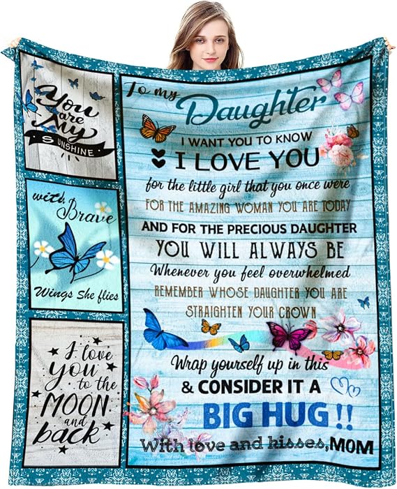 Daughter Gifts from Mom, Daughter Blanket from Mom, Birthday Gift for Daughters from Moms, to My Daughters Throw Blanket 60 x 50 inch, Daughters Gifts for Birthday Christmas Graduation Valentine's Day