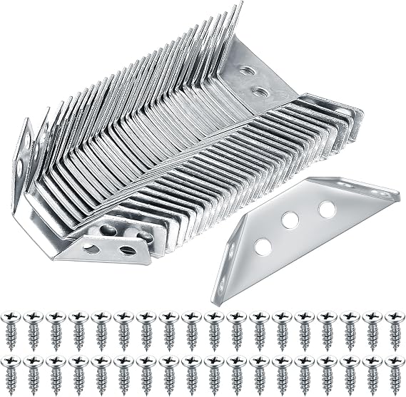 30 Pcs Corner Brackets for Wood, Metal Right Angle Brackets, Universal Stainless Steel Furniture Corner Connectors Fastener, Corner Braces for Wood Furniture Shelf Table Chair Supports, with Screws