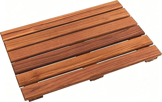 VaeFae Teak Shower Mat, Non-Slip Bath Mat, Luxury Spa Mat, Wooden Mat for Bathtub, 50.8 x 33 cm
